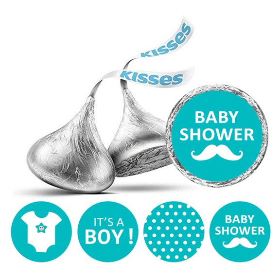 Darling Souvenir 190 Pieces Teal Green Baby Shower Favor Stickers - Chocolate Candy Label Wrappers for Newborn Party, Mini Seals & Decor