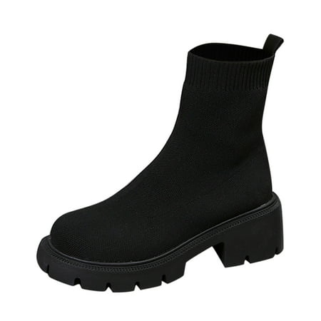 GHSOHS Cowboy Boots for Women Comfort Boots Ankle Boots Shoes Mid Calf Boots for Women Black Boots Breathable Mesh Knitted Thick Heel Short Boot Cowgirl Boots Rain Boots Comfort Booties Size 41