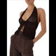 thumbnail image 1 of Camisola Corta con Cuello Halter y Lazo Frontal de Crochet para Mujer, para Playa Negro S, 1 of 6