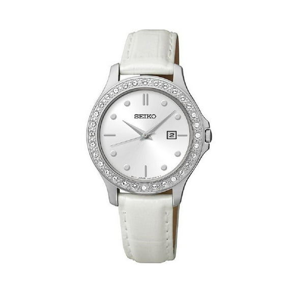 Seiko Women's Leather Brushed Silver-Tone Dial Watch #SXDF93