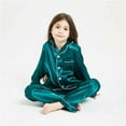 thumbnail image 7 of Boys' Clothing Sets Kids Satin Pajamas Button Down Sleep Shirt Long Pants Bottoms Sleepwear Green Outfit Sets Sizes 7-8 Years, 7 of 7
