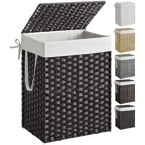 Laundry Hamper with Lid, 23.8 Gallon (90 L) Synthetic Rattan Clothes Laundry Basket with Lid and Handles, Foldable, Removable Liner, Black ULCB51BK