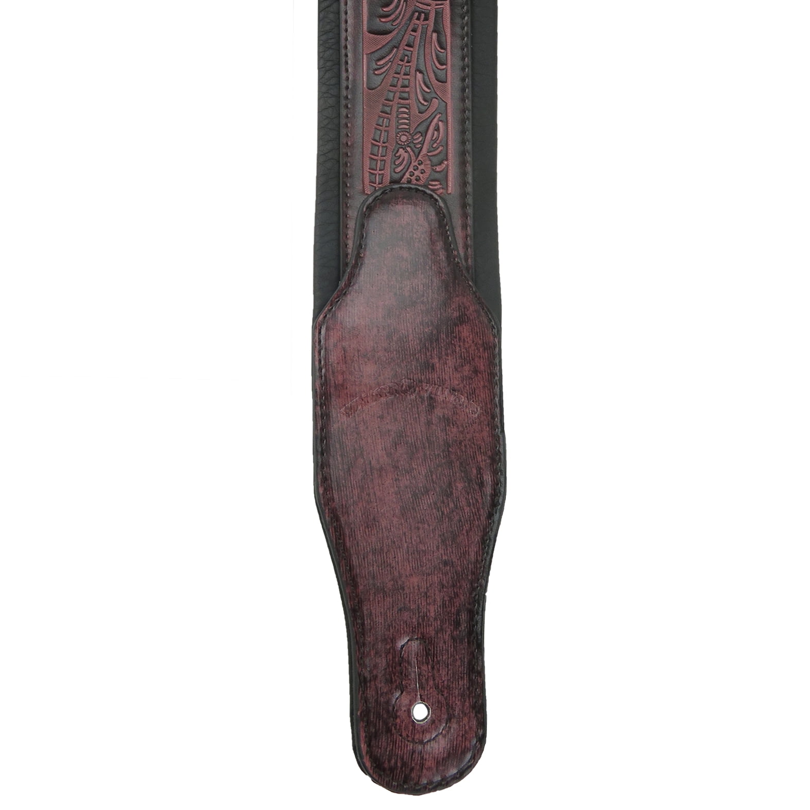 Walker & Williams GB-134 Oxblood Brown Leather Feather Design Padded Guitar Strap