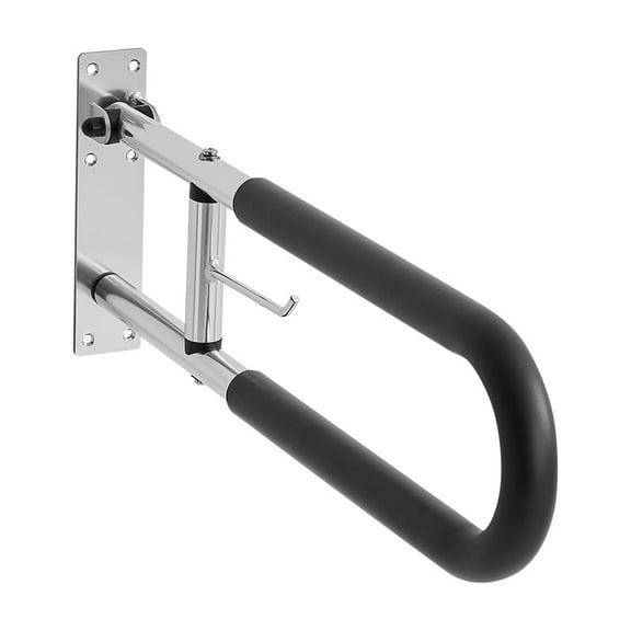 KFFKFF Bathroom Safety Rail, 30 Inch Curved Support Bar, Collapsible Elderly Safety Stand, Upright Toilet Support Bars with Non-Slip Grip, 300 Lbs Weight Limit Safety Handrail with Tissue Holder