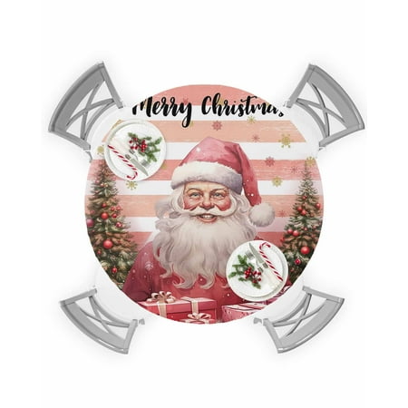 

Round Tablecloth with Elastic Merry Christmas Santa Claus Xmas Tree and Gifts Waterproof Table Cover Wipeable Fitted Table Cloths for 45 -54 Round Tables Dining Kitchen Indoor Outdoor Use