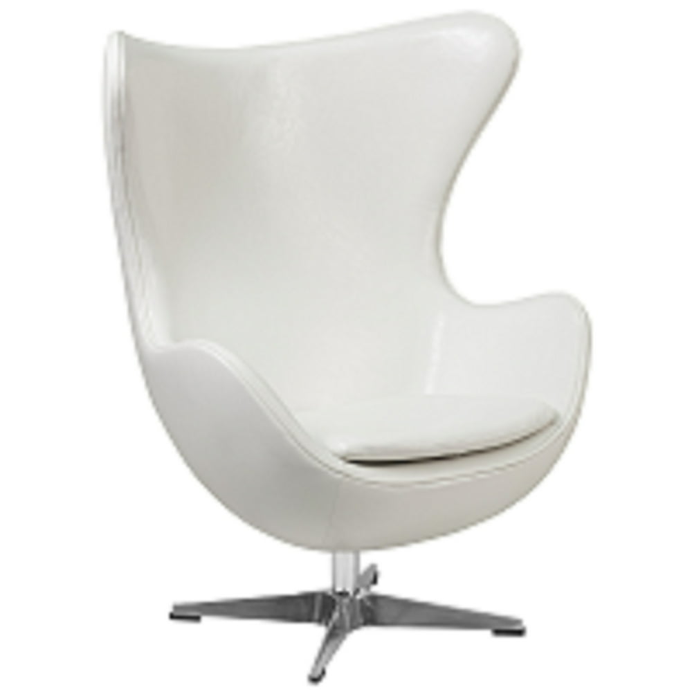 43â White Leather Swivel Egg Lounge Chair with Curved Arms and Tilt-Lock Mechanism - Walmart.com 