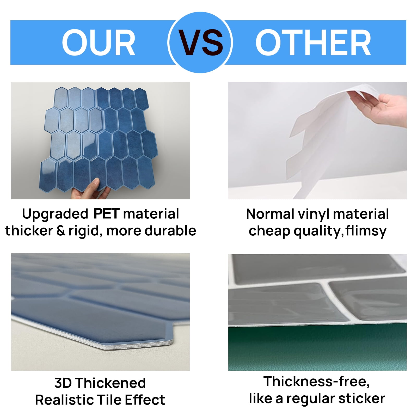 Peel And Stick Backsplash 3D Stick On Vinyl Sticker Thicker Upgrade Waterproof Mosaic Tiles 12 X 12 Inch (Set Of 10)