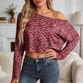 thumbnail image 2 of Trendfront Womens Off Shoulder Boat Neck Long Sleeve Tops Oversized Leopard Print Tees Animal Pattern Base Layering Style T-Shirts, 2 of 6
