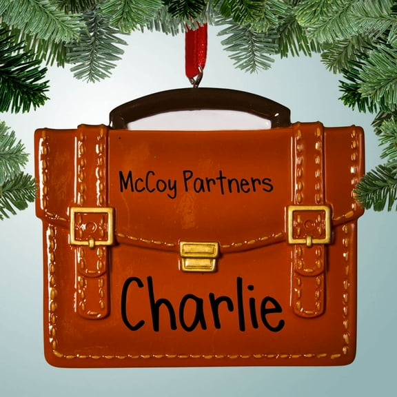 Personalized Brown Leather Briefcase Christmas Ornament - Gift Ideas for Office Workers - New Job - Businessman - Businesswoman