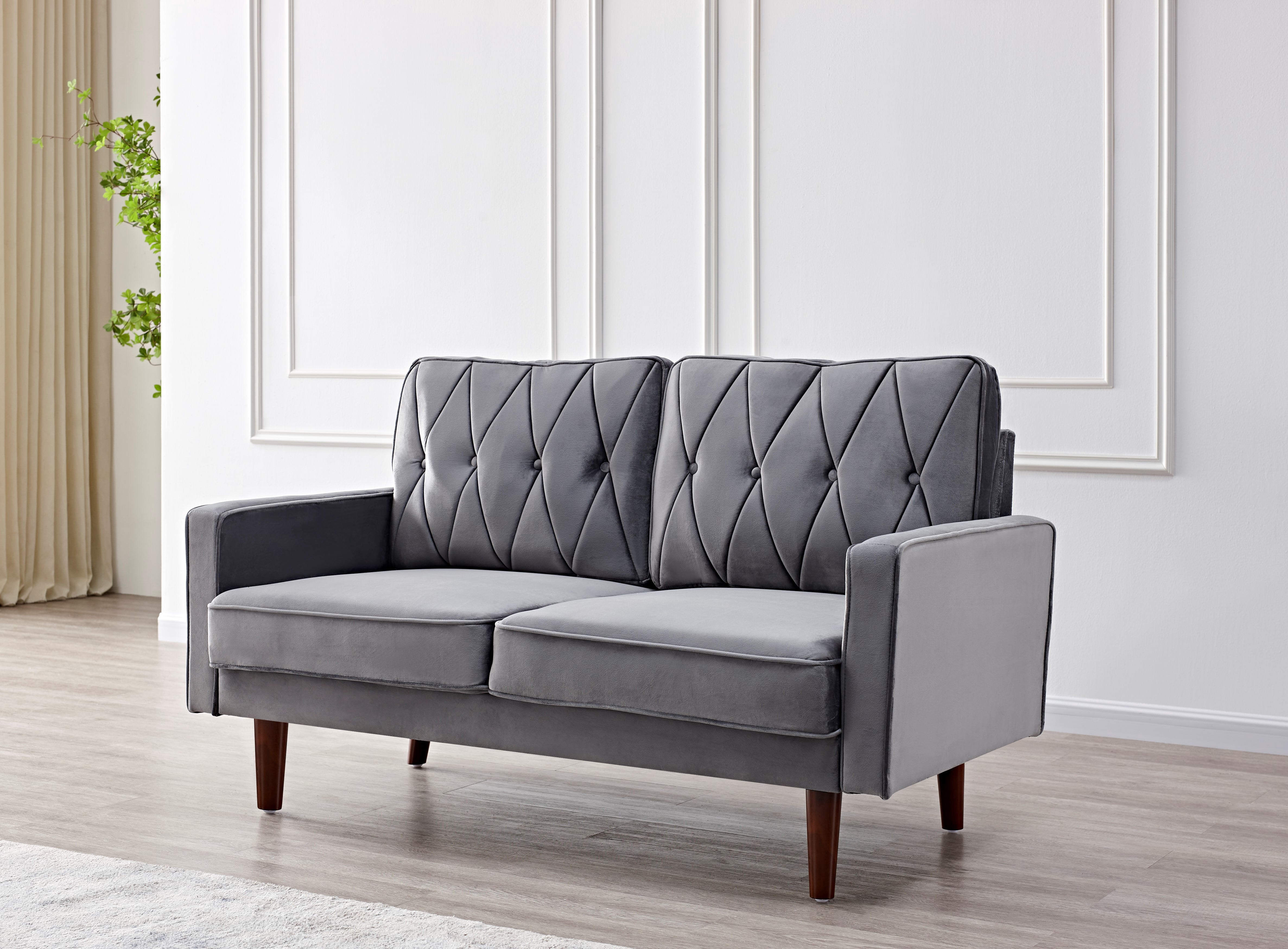 US Pride Furniture Tufted Cushion Back 57.5" Loveseat, Gray Velvet