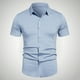 thumbnail image 2 of Los Hombres de Manga Corta Botón Arriba Camisa de Negocios Casual Color Sólido Botón Solapa Camisa de Moda, Poliéster con Corbata, Lavado de Manos, 2 of 7
