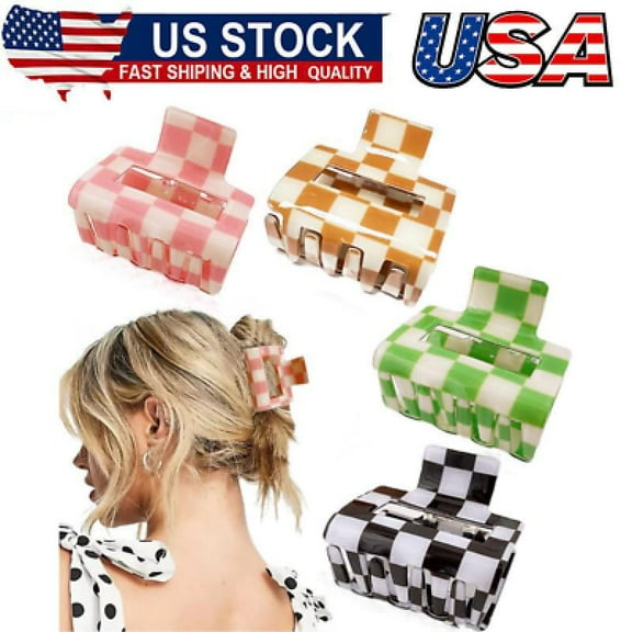 4Pack Checkered Claw Clips for Thin Hair-Cute 2"Aesthetic Barrettes,90s Hair