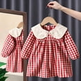 thumbnail image 4 of hotojiny Toddler Girls Gingham Dress Checkered Long Sleeve A-Line Plaid Dress Cute Crew Neck Collared Kids Flowy Dress(Red,7-8 Years), 4 of 7