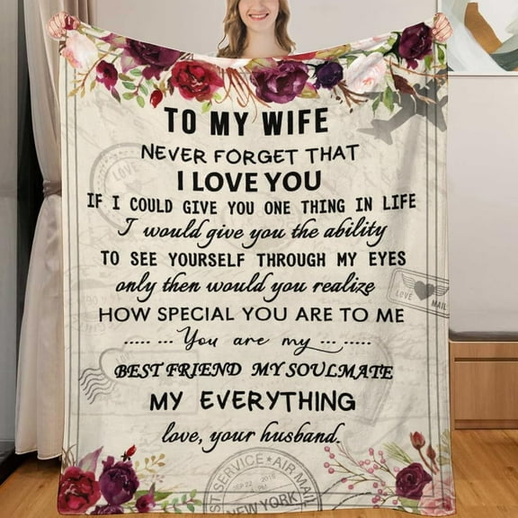 Wife Blanket Gift, Gifts for Wife Anniversary Birthday Gifts Ideas, Blanket for Wife from Husband, Wife Gifts for Wedding Valentines Day, Wife Throw Blanket 60"x50"