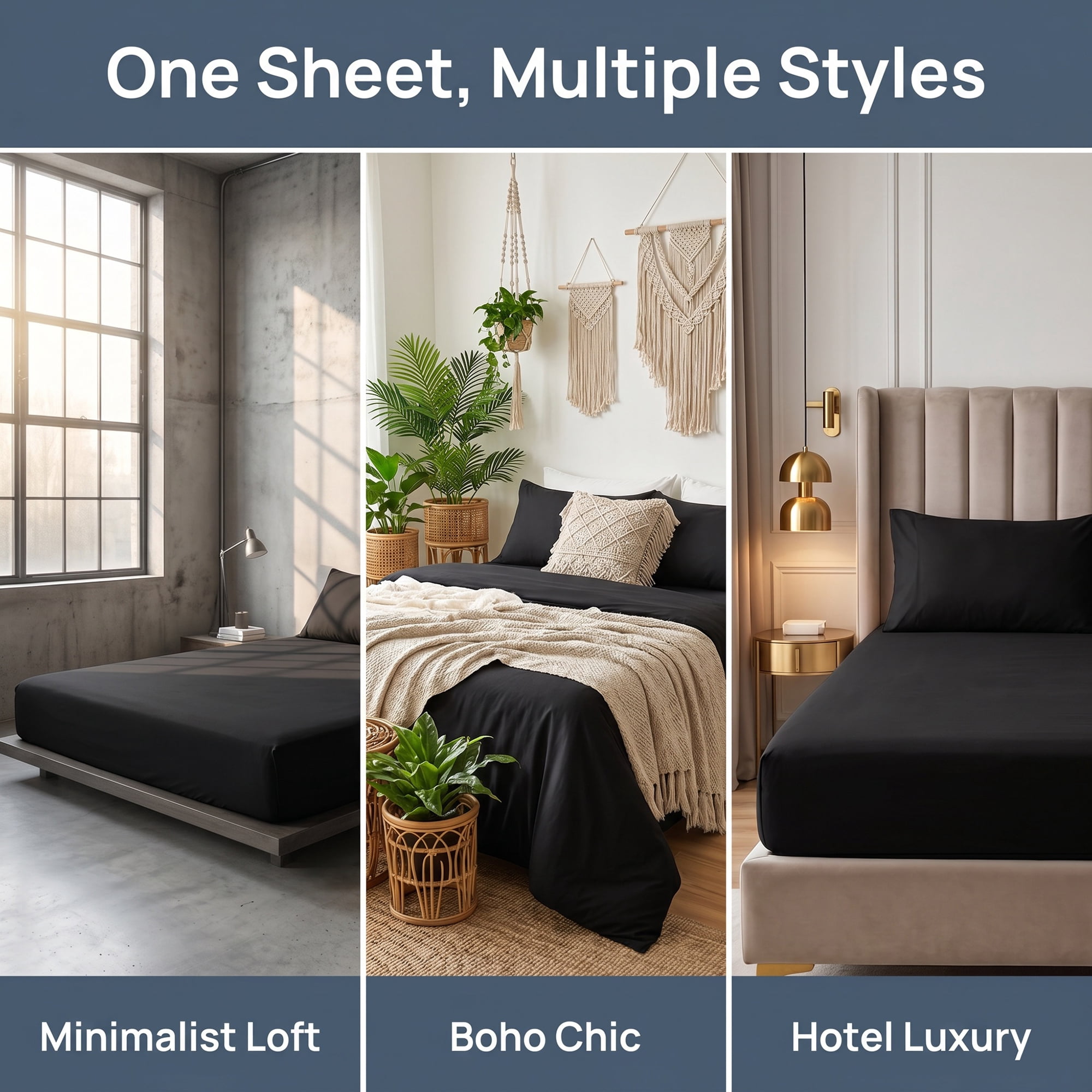 Unique Bargains Fitted Sheet Solid Cotton Bed Sheets Breathable Knight black 60.2"x79.9"