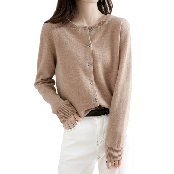 Womens Long Sleeve Button Up Knit Cardigan Light-Bodied 2026 Crewneck Button Down Sweaters for Women M
