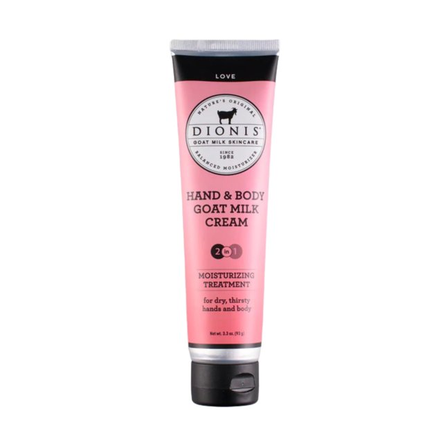Dionis Goat Milk Skincare 3.3 oz Crema perfumada para manos y cuerpo Love - Loción de manos tamaño viaje para hidratar e hidratar la piel seca - Crema libre de crueldad fabricada en los EE. UU. - Fórm