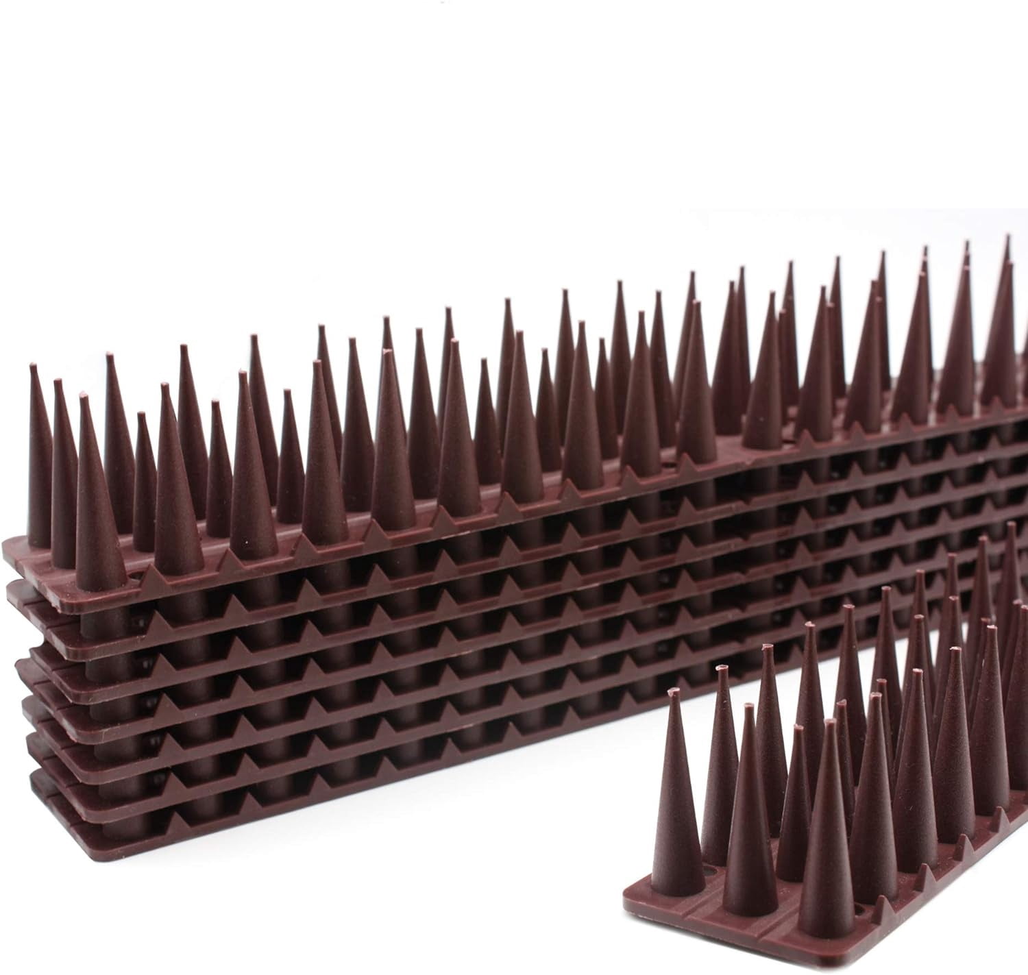 Defender Bird Spikes for Pigeon, Cat, Raccoon & Small Animals - Protect Your Sofa, Garden, Outdoor Walls, Anti Climb, Plastic Fence Spikes 24pack [34FT], Brown