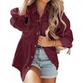 thumbnail image 3 of Camisa Dobladillo Con Volantes Manga Larga Color Sólido Con Botones Cuello De Solapa Mujer Top De Maternidad Vino Rojo M, 3 of 5