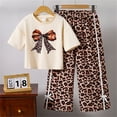 thumbnail image 2 of Glisme Girl Outfits Little Kids 2 Piece Set Bowknot Tee Shirts And Leopard Print Waist Wide Leg Pants Set Trend Girls Clothing Brown Size 8-9 Years, 2 of 7