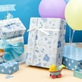 thumbnail image 7 of HOMERAL Newborn Baby Wrapping Paper Roll - 17Inch x 33Feet - Cute Baby Blue Boy Snapsuit and Bottles Design Gift Wrap Baby Shower Presents Sheet for New Baby, Birthday, Celebration and Party, 7 of 7