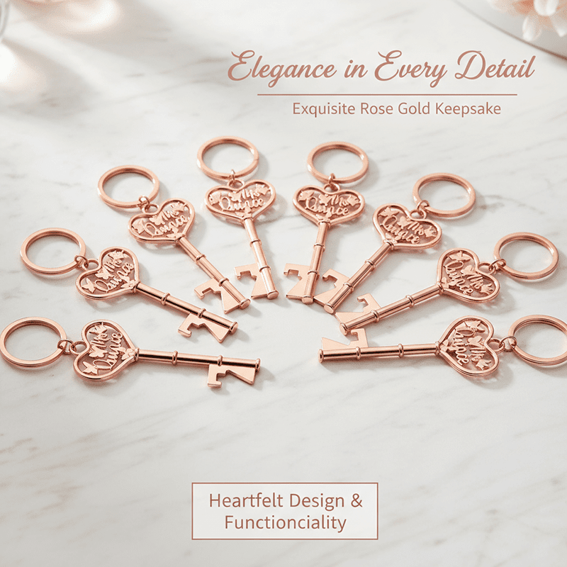 96 Pcs Rose Gold Bottle Opener Keychain Party Favors Set, Wedding Bridal Shower Quinceanera Favors for Guests, Heart Key Bottle Opener with Thank You Tags Organza Bags Gift Pack
