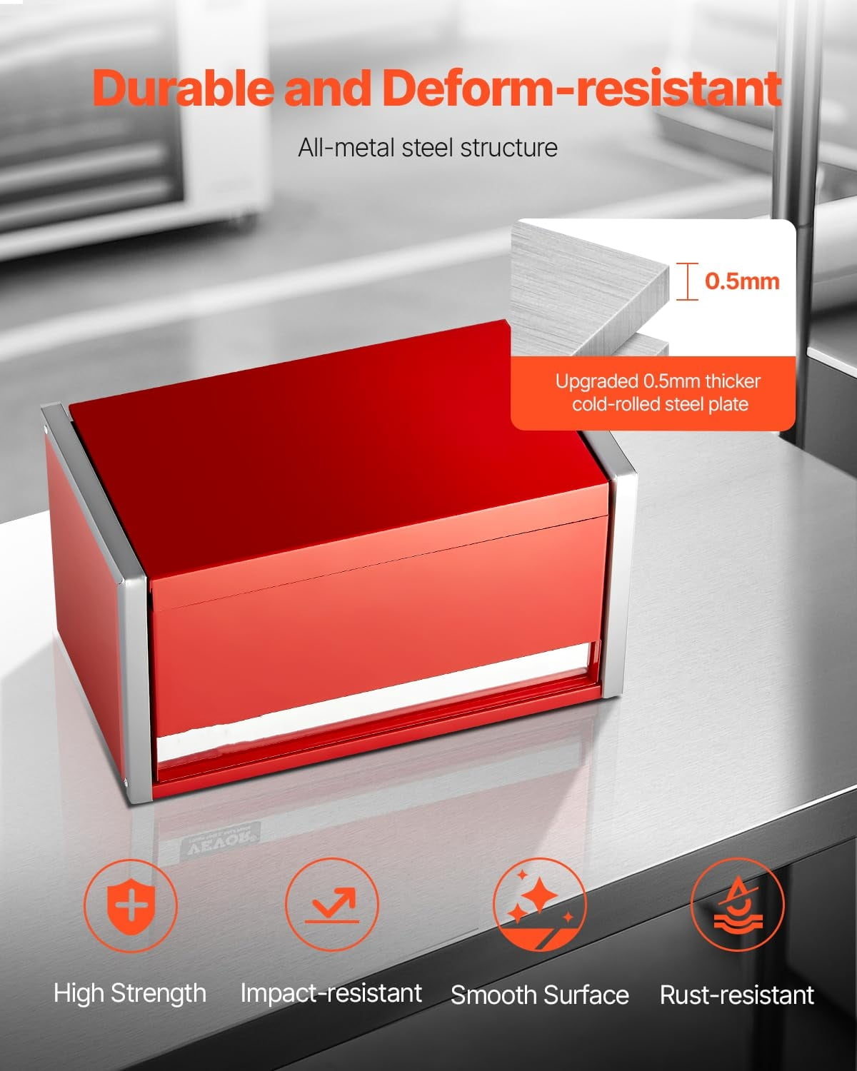Metal Tool Box, 8.6-inch, Portable Metal Tool Box with 3 Drawers, Small Tool Chest with EVA Liners and PP Feet Pads, Heavy-Duty Steel With Ball Bearing Opening and Powder Coated Finish, Red