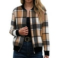 thumbnail image 2 of YDFCWXW Women Zip Up Shackets Plaid Jackets Casual Long Sleeve Flannel Jacket Fall Outfits for Women (Brown, L), 2 of 6