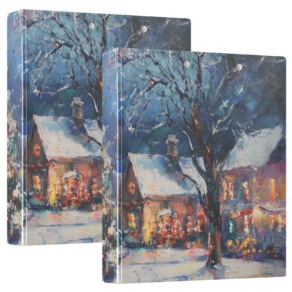 Christmas Trees and Houses 3 Ring Binders 1.5 inch Hardcover File Folders with Interior Pockets A4 Size Organizer for School Office Hospital