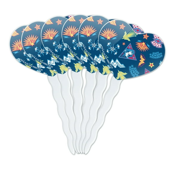 Wonder Woman Movie Sticker Pattern Heart Love Cupcake Picks Toppers Decoration Set of 6