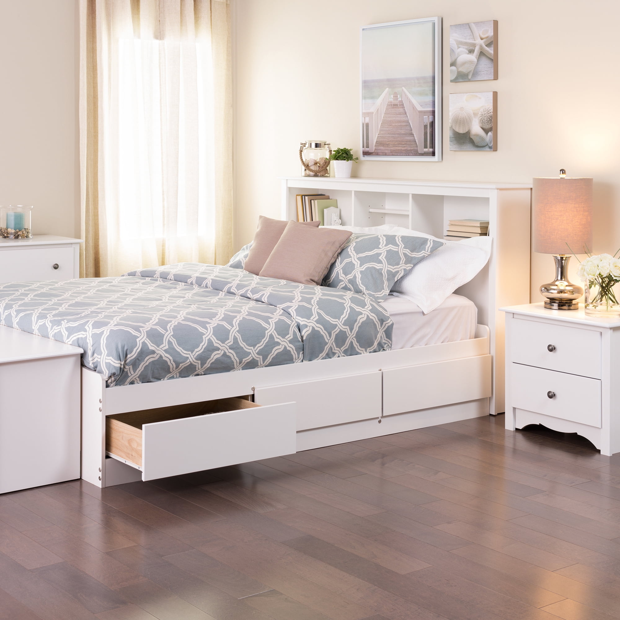 Prepac Queen Mate's Platform Storage Bed with 6 Drawers, White