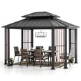 thumbnail image 3 of Sunjoy 11 x 13 ft. Hardtop Gazebo Outdoor 2-Tier Steel Hardtop Metal Gazebo with Dual Rails and Ceiling Hook, Suitable for Patio & Backyard, Grey, 3 of 10