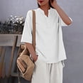 thumbnail image 4 of Taqqpue Womens Linen Shirts Casual Solid Color Short Sleeve Shirt Textured Collared Summer V Neck Work Dress Blouse, 4 of 4