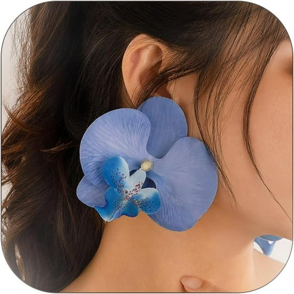 Flower Earrings for Women Orchid Earrings Large Statement Bohemian Flower Stud Earrings Dainty White/Blue/Red Orchid Earrings Unique Hawaii Jewelry for Women Trendy Summer Prom Jewelry Gift