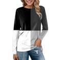 thumbnail image 1 of AMERTEER Hauts Quotidiens pour Femmes Imprimé Manches Longues Blouse Confortable à Blocs de Couleur Tunique Décontractée Col Rond Chandail Chemises, 1 of 4