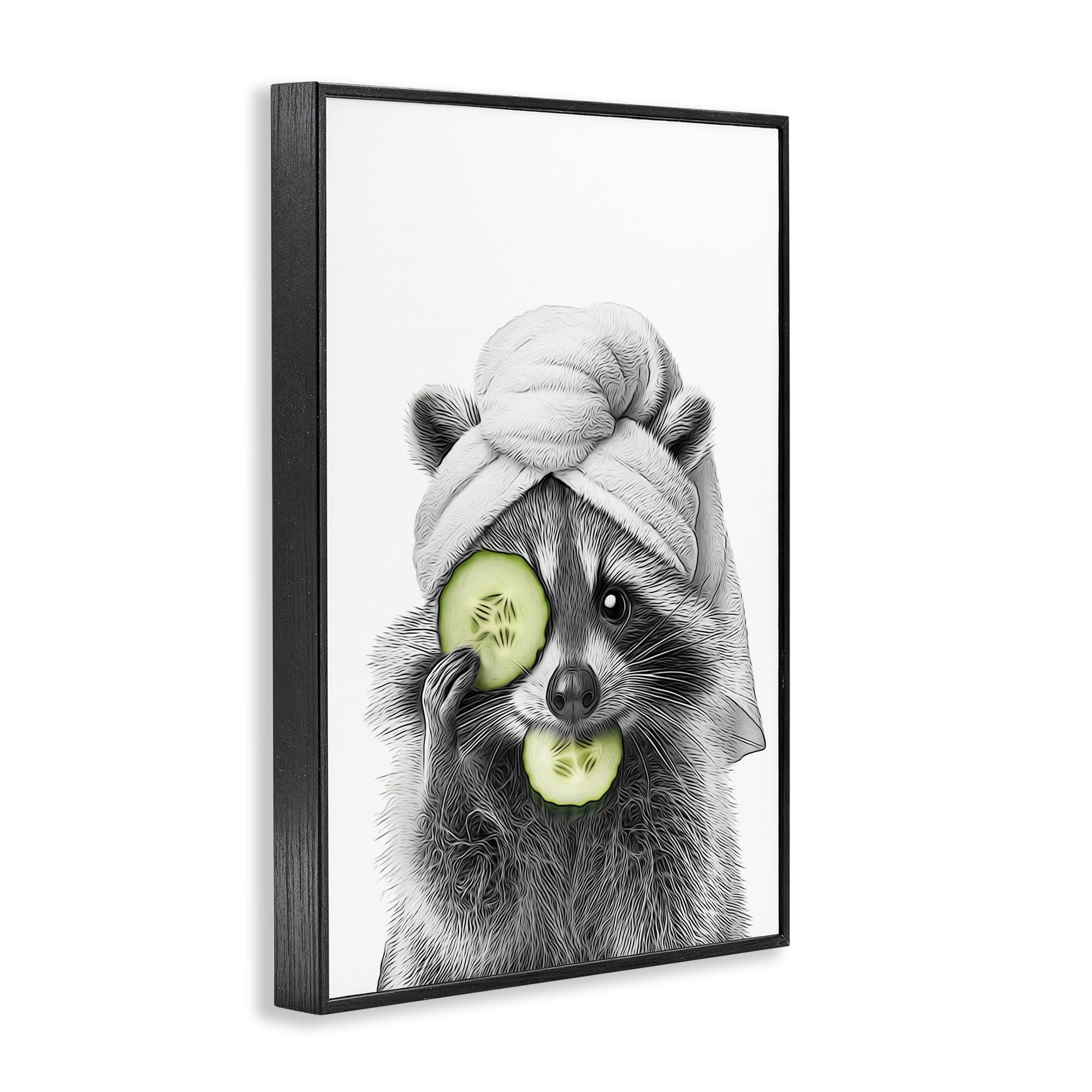 Stupell Industries Raccoon Spa Day Typography Painting Black Framed Art Print Wall Art, 16 x 24