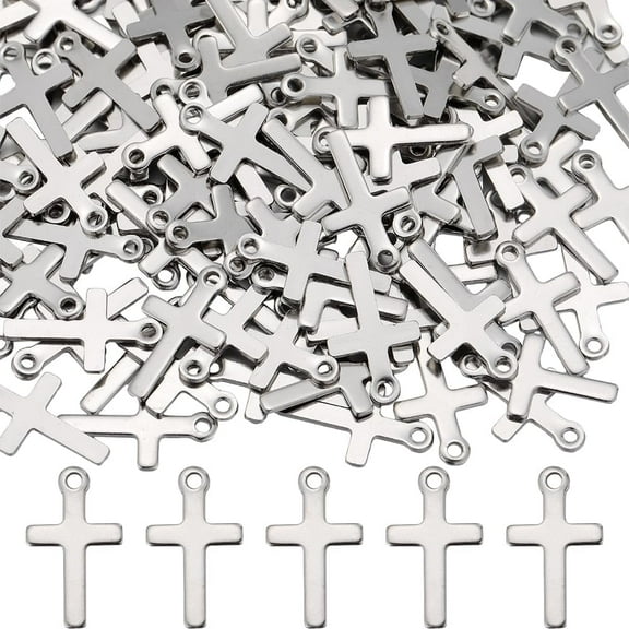 1 BOX 200PCS Stainless Steel Cross Charms Bulk Silver Crucifix Charms Metal Mini Tiny Shiny Crosses Lucky Easter Rosary Charms for Jewelry Making Charms Diy Earrings Bracelet Necklace Craft