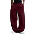 thumbnail image 2 of Dwelliawo Mens Baggy Sweatpants Wide Leg Lightweight Drawstring Pants Breathable Lounge Joggers with Pockets Wine XL, 2 of 6