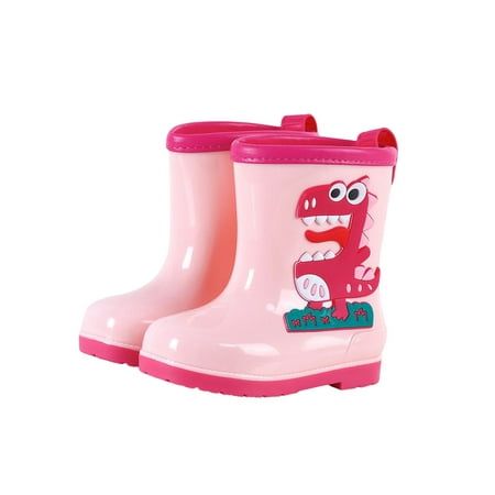 

Wazshop Kids Rubber Boots Wide Calf Waterproof Booties Removable Lining Rain Boot Lightweight Cartoon Rainboot Boys Girls Garden Shoes Drawstring Round Toe Pink 9C