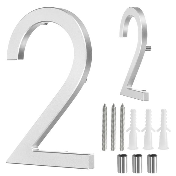 Uxcell 8" Solid Aluminum Floating House Numbers for Outside Address(Number 2, Silver)