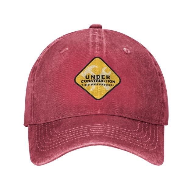 DouZhe Adjustable Washed Cotton Baseball Cap - Under Construction Sign Prints Vintage Dad Hat Unisex Sports Caps (Red)
