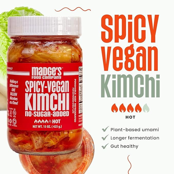 うめじ Madge's Food Company, Spicy Kimchi, 15 Ounce, Vegan, Refrigerated