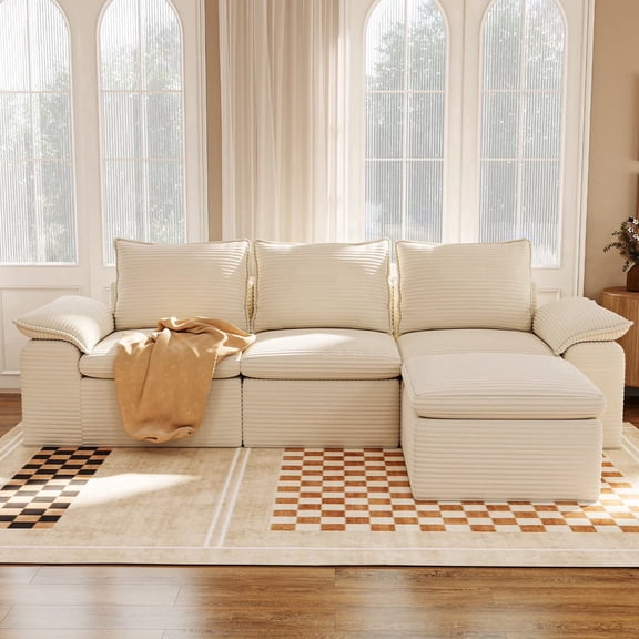 Joywind 104" Modular L-Shaped Cloud Couch Sectional, Convertible Deep Seat Sofa with Double-Layer Cushions & Headrests, Upholstered Living Room Sofa, Cream Beige