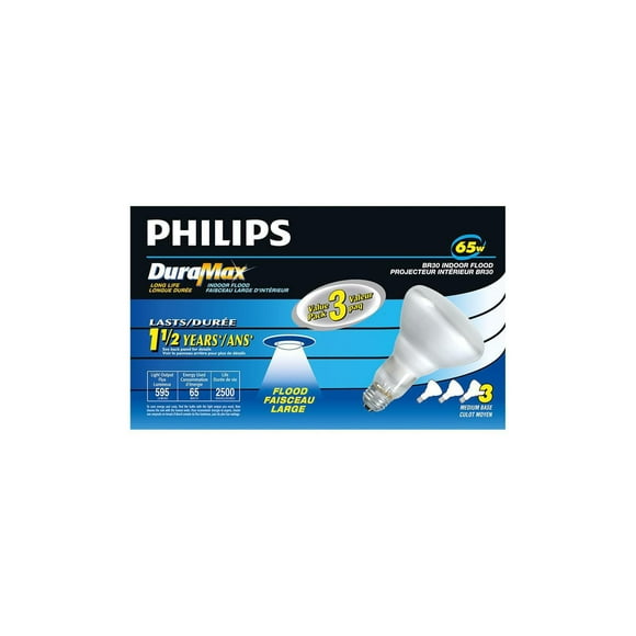 PHILIPS Duramax Lampe-réflecteur à faisceau large à incandescence, BR30 65 W paq. de 3