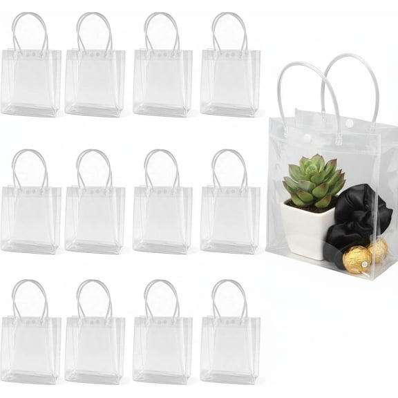 Medium Clear Gift Bags with Handles Bulk,12PCS L7.87xW3.14xH7.87Inches Holiday Gift Bags, Versatile 5 Senses Gift Bag for Women