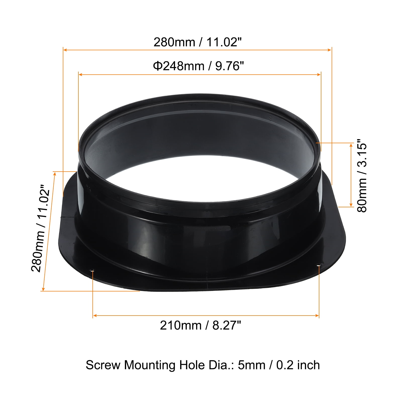 Uxcell 10" Duct Connector Flange Dryer Vent Wall Plate Square to Round with Clamp for Air Cooling Ventilation Black