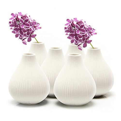 Small White Ceramic Bud Vases Set of 3 for Short Stem or Mini Flowers 