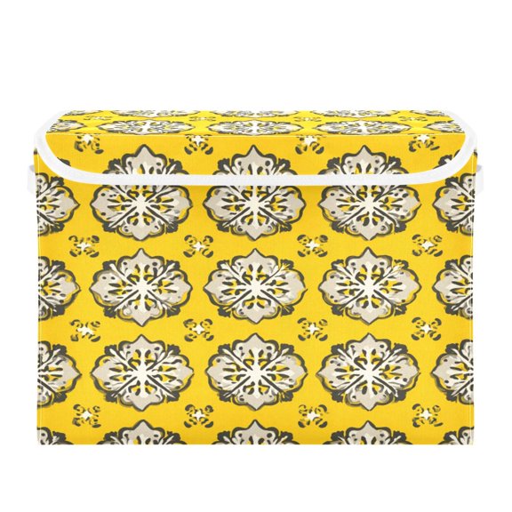 Storage Box With Lid 16.5x12.6x11.8In Foldable Stacked Household Storage Box Yellow Pattern Seamless