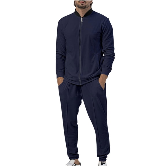 Jinhomg Mens Thin Tracksuits 2 Piece Casual Solid Sweatsuit Lightweight Comfy Long Sleeve Full Zip Sweatshirt Jacket with Sweatpants Sets Prime Big Deal Days Scale Navy L