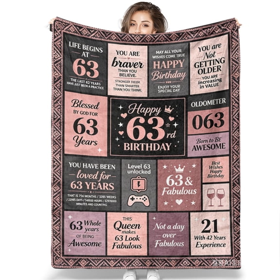 63rd Birthday Gifts for Women Throw Blanket , Happy 63rd Birthday Decorations Gift Ideas for 63 Year Old Woman, 1963 Bday Gifts for Mom Grandma